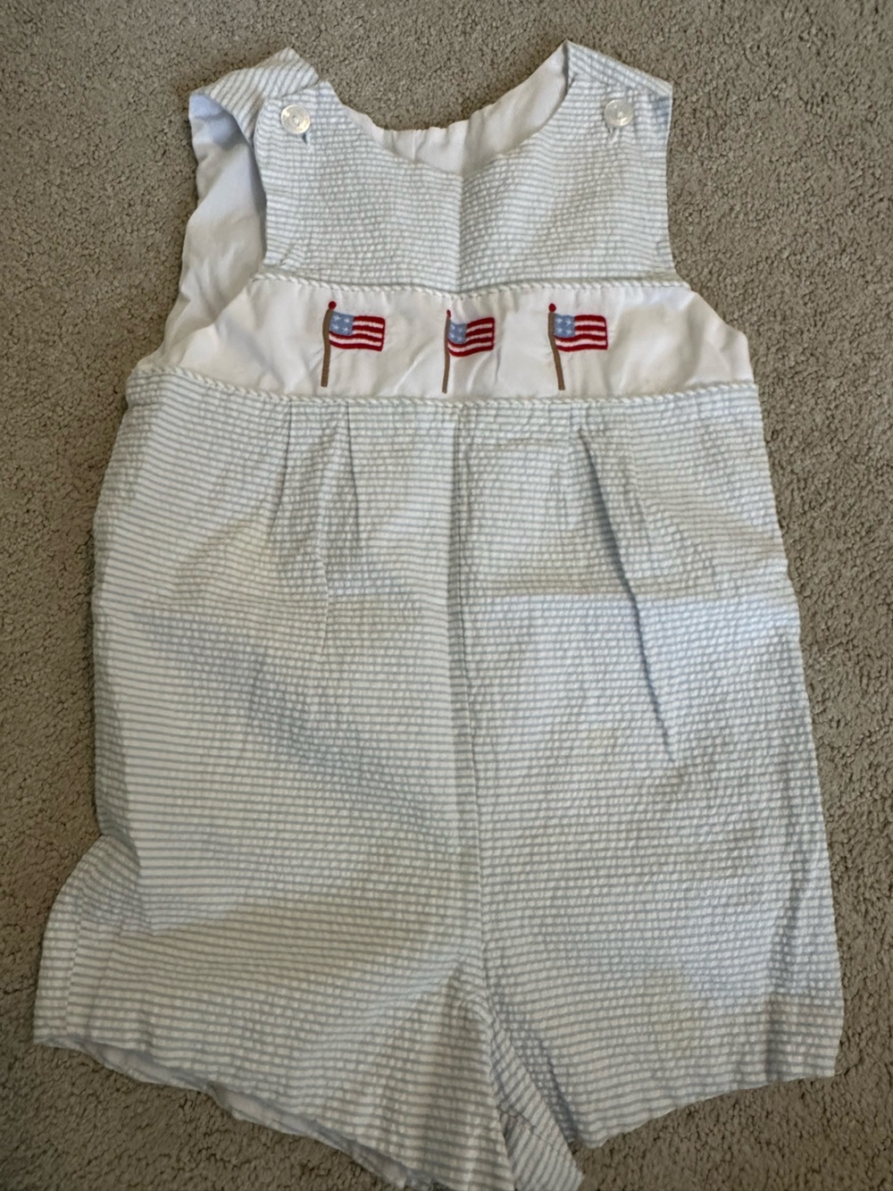 Little English Light Blue Seersucker Jon Jon with Flag Embroidery